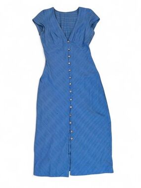 Free People New in Town Midi Dress Button Up Button Down Cobalt Blue Medium